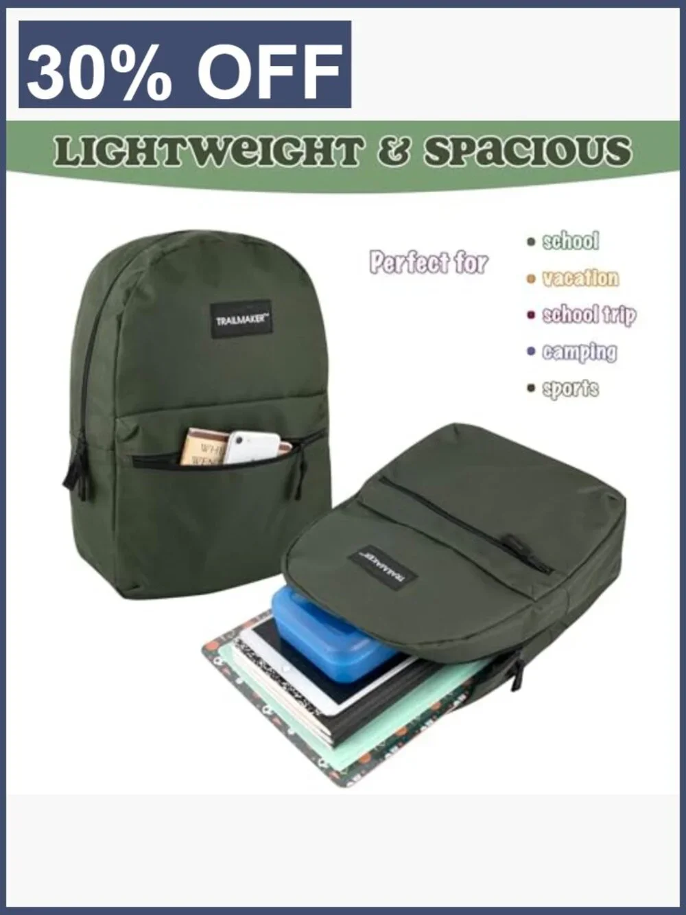 Classic 17in Backpack with Padded Straps for School